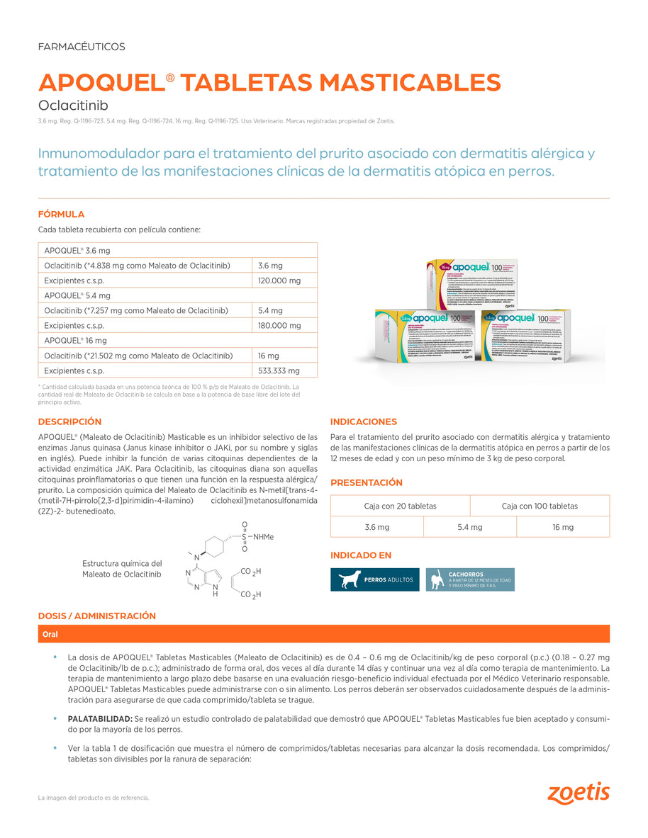 Apoquel Masticable 3.6 mg con 20 tabletas