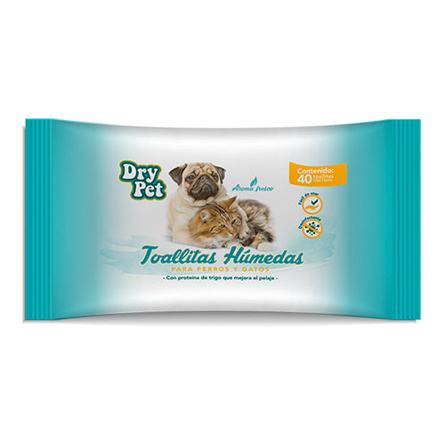 TOALLITAS HUMEDAS P/PERRO Y GATO - 40 PZ