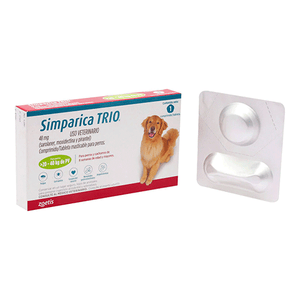 Simparica TRIO green 20.1-40 kg 1 tab/ Zoetis/ Antiparasitario que elimina pulgas y garrapatas, parásitos gastrointestinales y previene la enfermedad por gusano del corazón