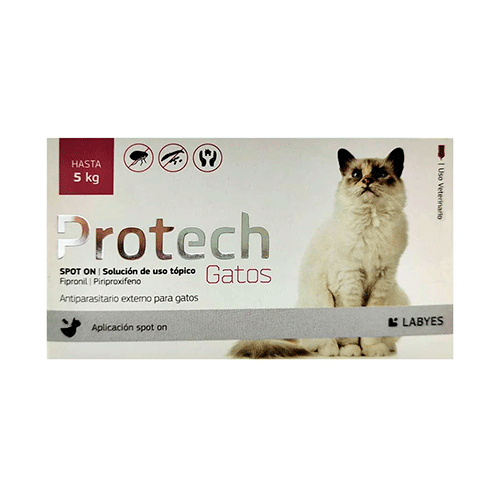 Protech Gatos hasta 5 kg/ Labyes / Antiparasitario externo para el control y prevención de pulgas, garrapatas, mosquitos y flebótomos en gatos