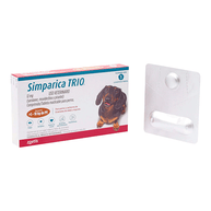 Simparica TRIO caramel 5.1-10 kg 1 tab/ Zoetis/ Antiparasitario que elimina pulgas y garrapatas, parásitos gastrointestinales y previene la enfermedad por gusano del corazón