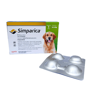 Simparica 80 mg 1 tab 20 a 40 Kilos/ Zoetis/ Antiparasitario externo contra pulgas, garrapatas y sarnas