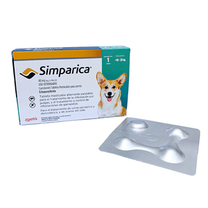 Simparica 40 mg 1 tab. 10 a 20 Kilos/ Zoetis/ Antiparasitario externo contra pulgas, garrapatas y sarnas