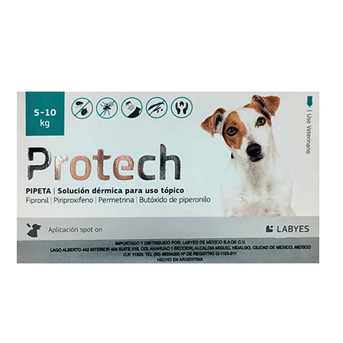 Protech Perros 5 - 10 kg / Labyes / Antiparasitario externo para el control y prevención de pulgas, garrapatas, mosquitos y flebótomos en perros