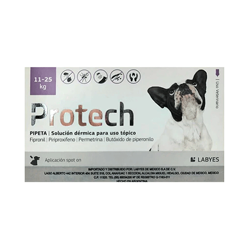 Protech Perros 11 - 25 kg / Labyes / Antiparasitario externo para el control y prevención de pulgas, garrapatas, mosquitos y flebótomos en perros