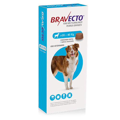 Bravecto 1000 mg 1 tab. 20 a 40 K 3 meses Azul
