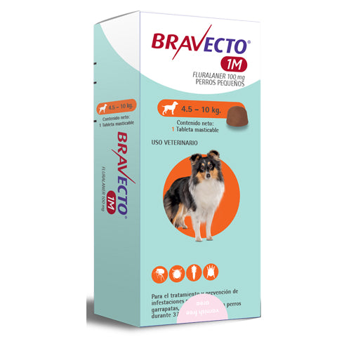 Bravecto 100 mg 4.5 a 10 K 1 Mes Naranja