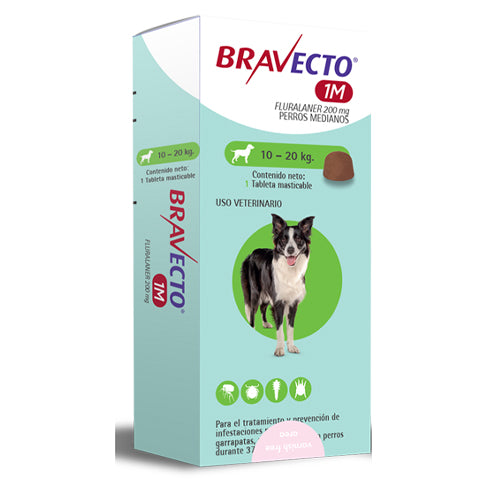 Bravecto 200 mg 10 a 20 K 1 Mes Verde