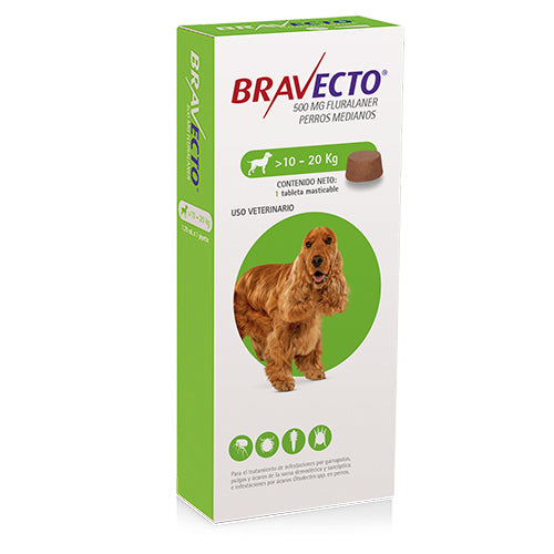 Bravecto 500 mg 1 tab. 10 a 20 K 3 meses Verde