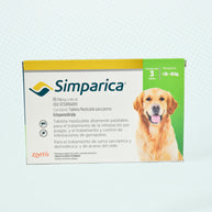 Simparica 80 mg 3 tab 30 a 40 Kilos/ Zoetis/ Antiparasitario externo contra pulgas, garrapatas y sarnas
