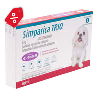 Simparica TRIO purple 2.6-5kg 3 tabs/ Zoetis/ Antiparasitario que elimina pulgas y garrapatas, parásitos gastrointestinales y previene la enfermedad por gusano del corazón