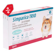 Simparica TRIO blue 10.1-20 kg 3 tabs/ Zoetis/ Antiparasitario que elimina pulgas y garrapatas, parásitos gastrointestinales y previene la enfermedad por gusano del corazón
