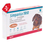 Simparica TRIO caramel 5.1-10 kg 1 tab/ Zoetis/ Antiparasitario que elimina pulgas y garrapatas, parásitos gastrointestinales y previene la enfermedad por gusano del corazón