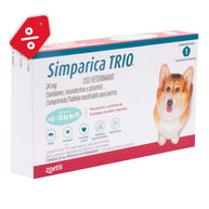 Simparica TRIO blue 10.1-20 kg 1 tab/ Zoetis/ Antiparasitario que elimina pulgas y garrapatas, parásitos gastrointestinales y previene la enfermedad por gusano del corazón