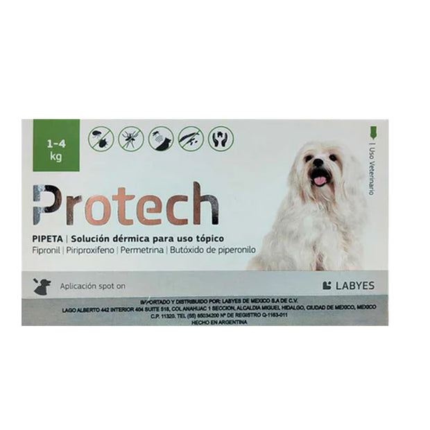 Protech Perros 1 - 4 kg / Labyes / Antiparasitario externo para el control y prevención de pulgas, garrapatas, mosquitos y flebótomos en perros